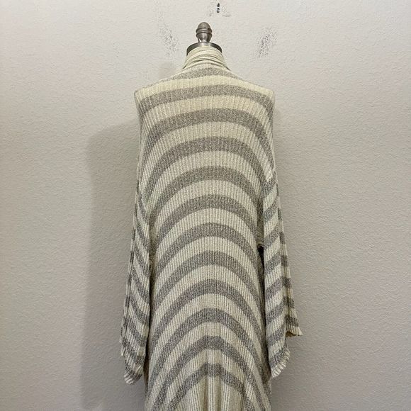 FREE PEOPLE BEACH Stripe Knit Carly Open Front Cardigan in Gray Beige - Picture 9 of 14